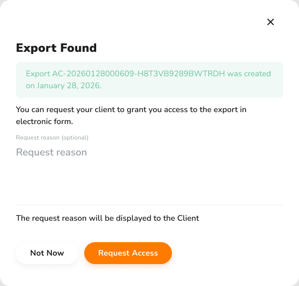 The request reason is optional. The client sees it with the request